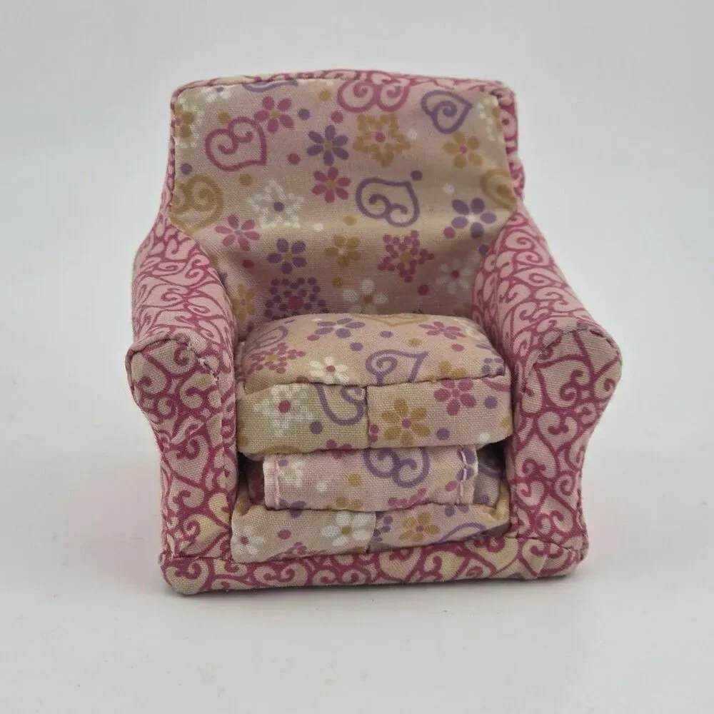 Fisher Price Loving Family Dollhouse Pink Recliner Heart Pull Out Chair